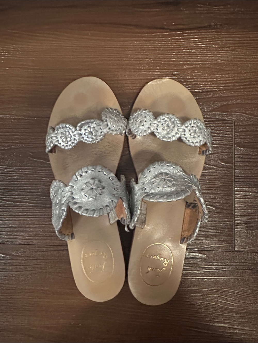 Jack Rogers Silver Leather Sandals - Women